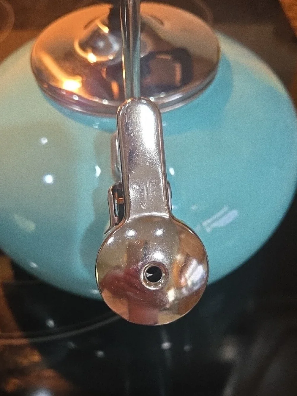 Turquoise Blue Whistling Tea Kettle with Ergonomic Handle